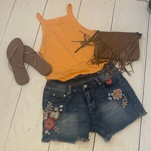 Embroidered Blue Jean Shorts